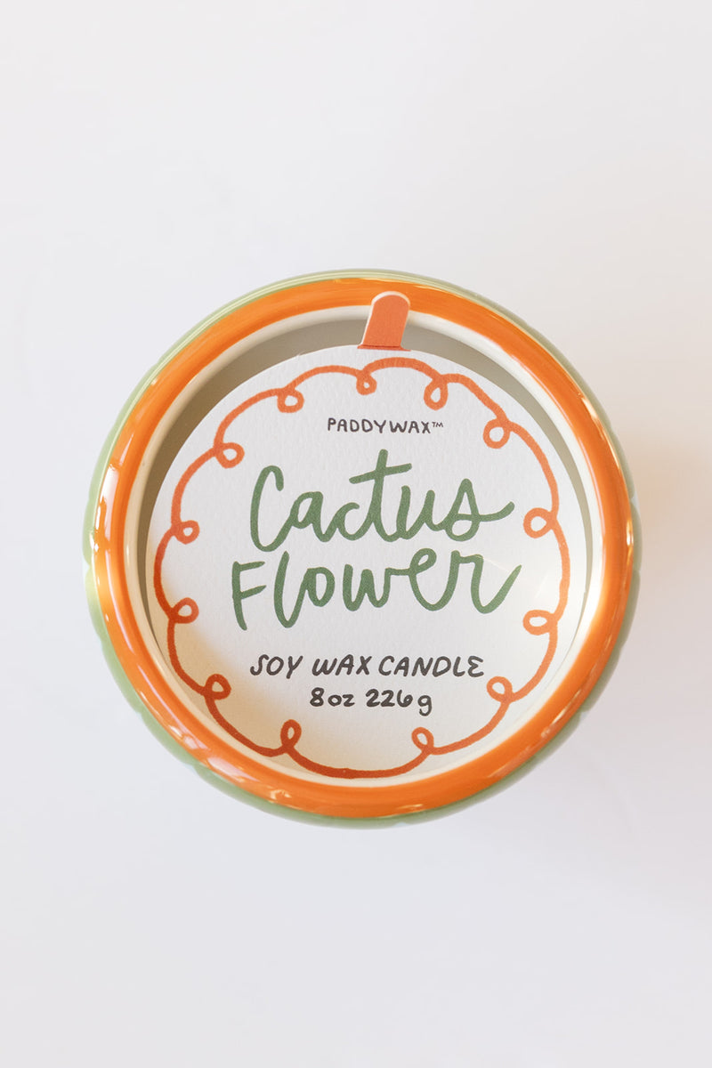 hand painted candle, cactus flower
