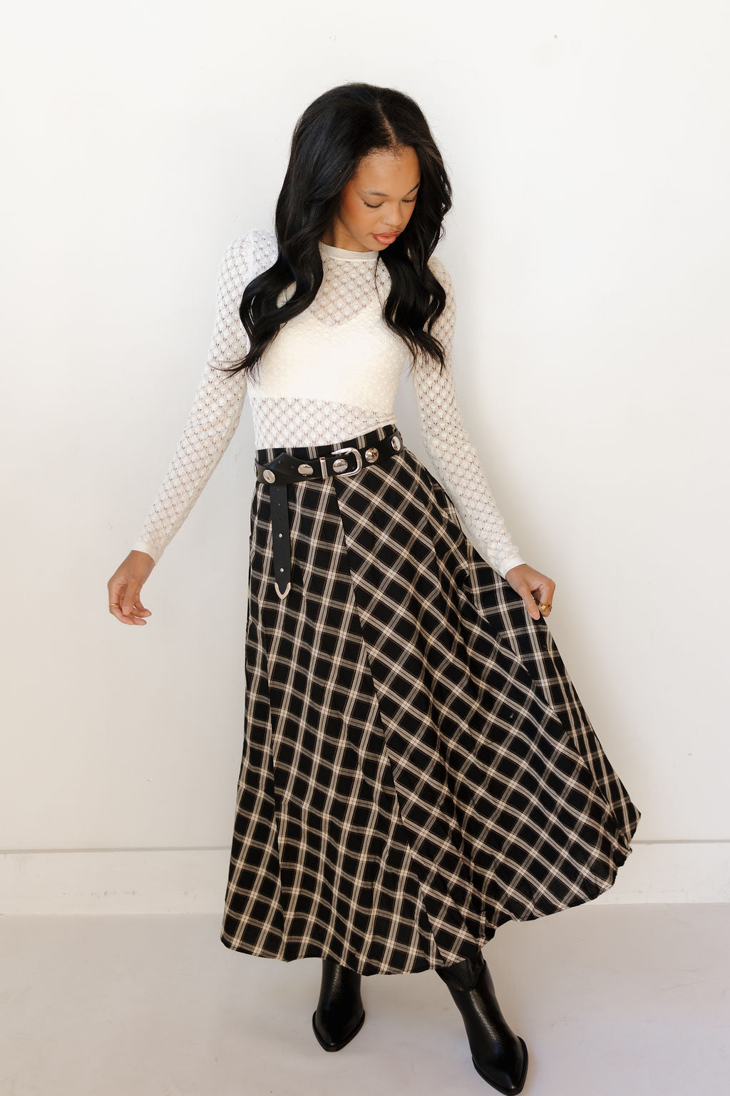 salem plaid midi skirt