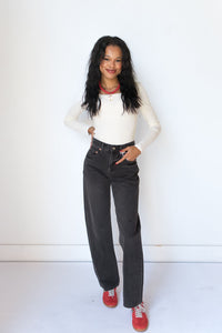 mode, lexi mid rise bowed straight jean