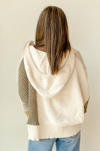 mode, stripes + patches sweater