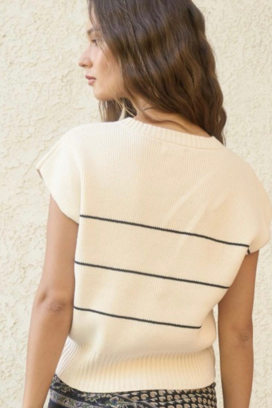ss curated drop stripe sleeveless cardigan