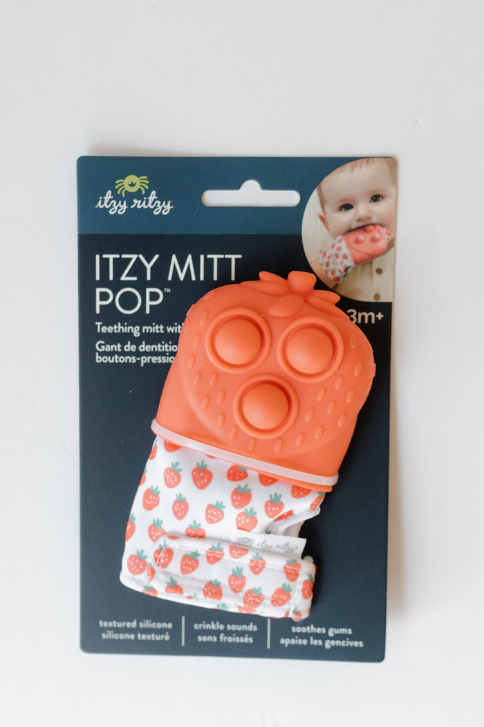 strawberry teething mitt