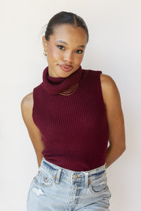 mode, turtleneck knit sleeveless top