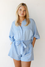 mode, maryam button down romper