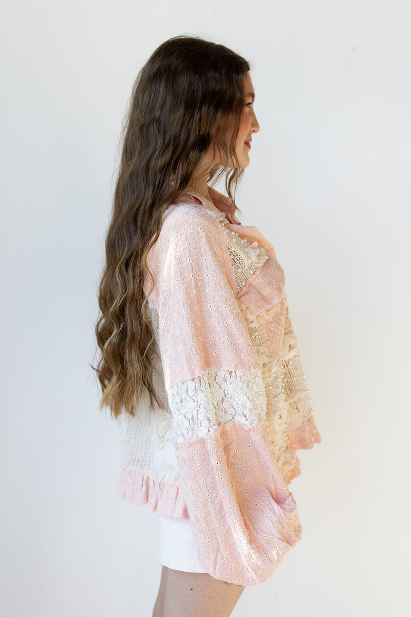mode, flower + pearl detail jacket