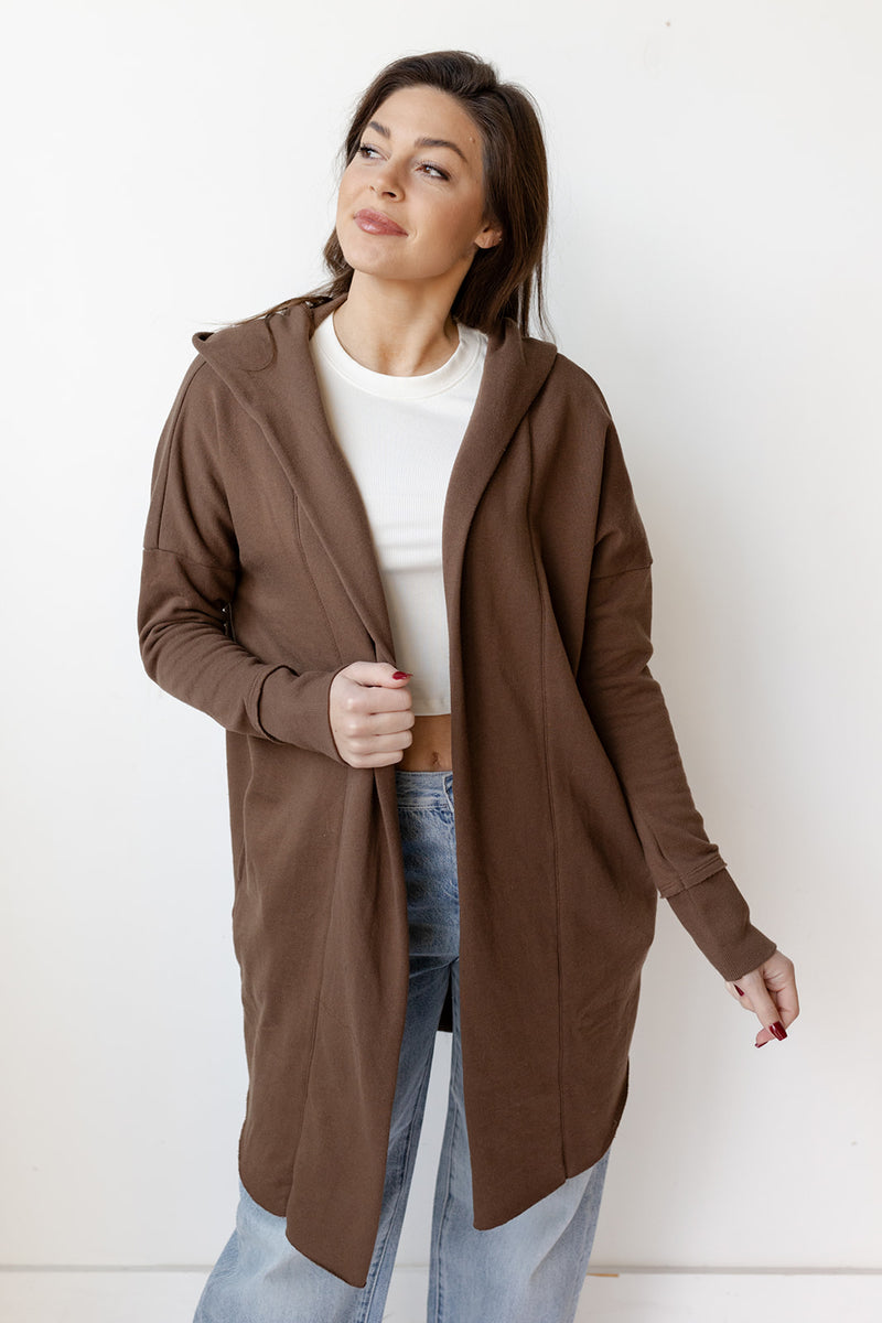 mode, longline hoodie cardigan