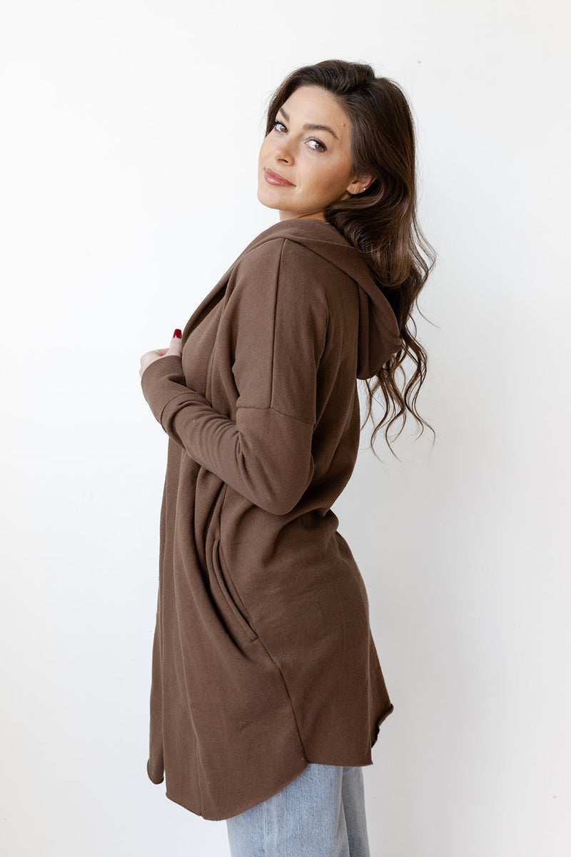mode, longline hoodie cardigan