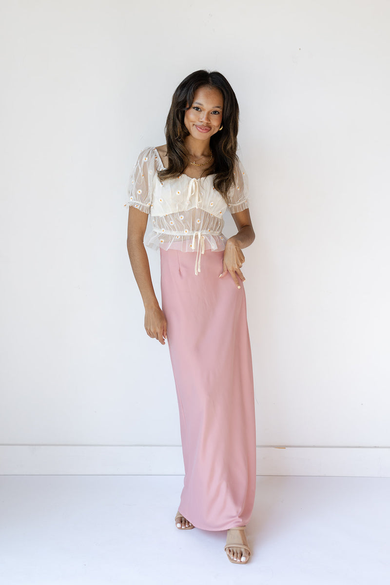 mode, french satin fishtail skirt