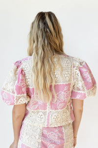 mode, carmine crochet blouse