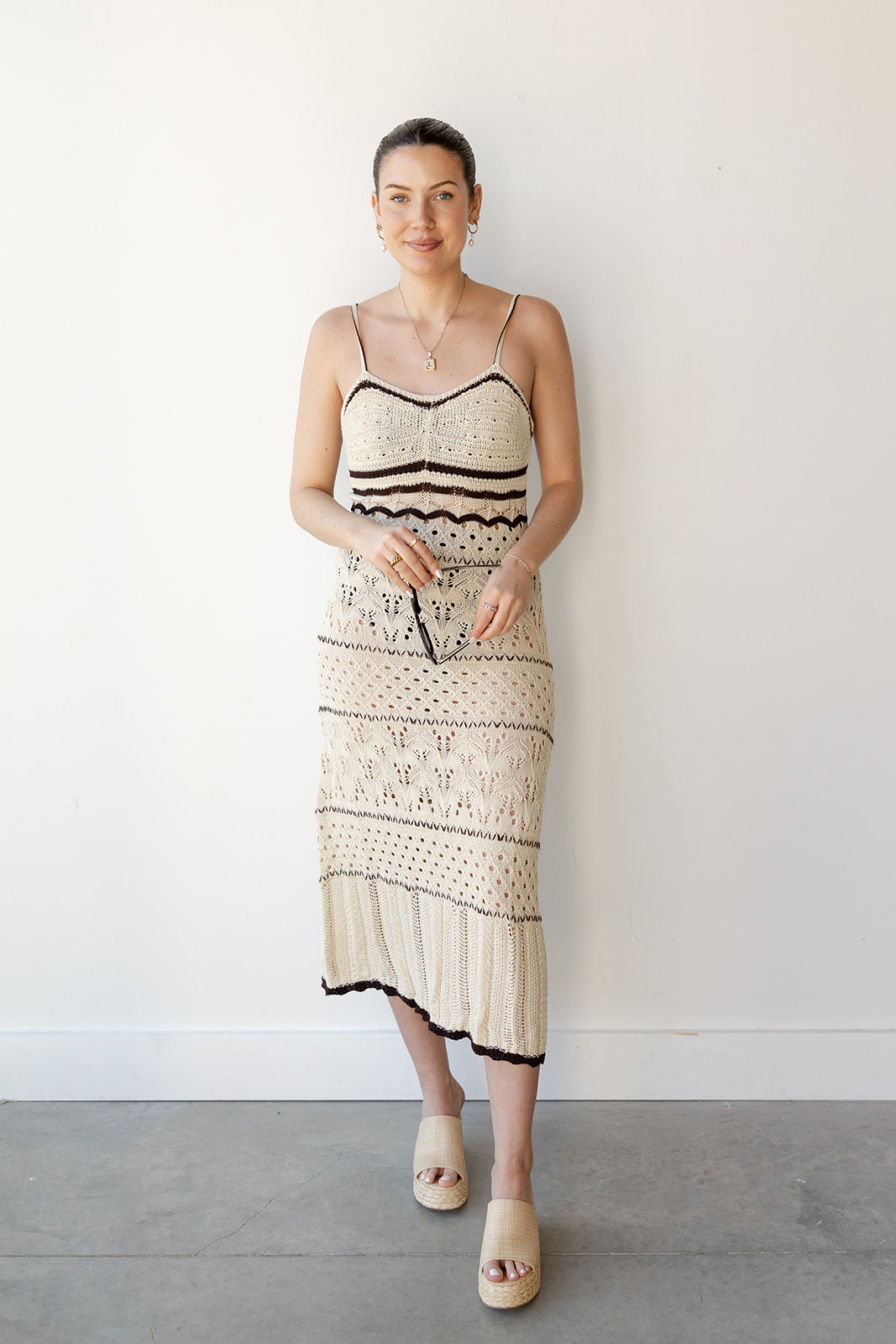 mode, bianca crochet striped maxi dress