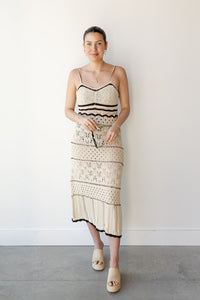 mode, bianca crochet striped maxi dress
