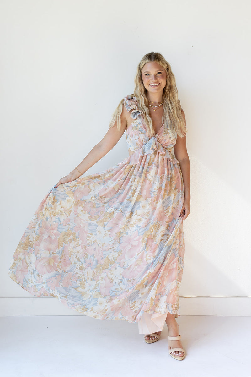 mode, brynn ruffle maxi dress