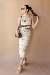 mode, bianca crochet striped maxi dress