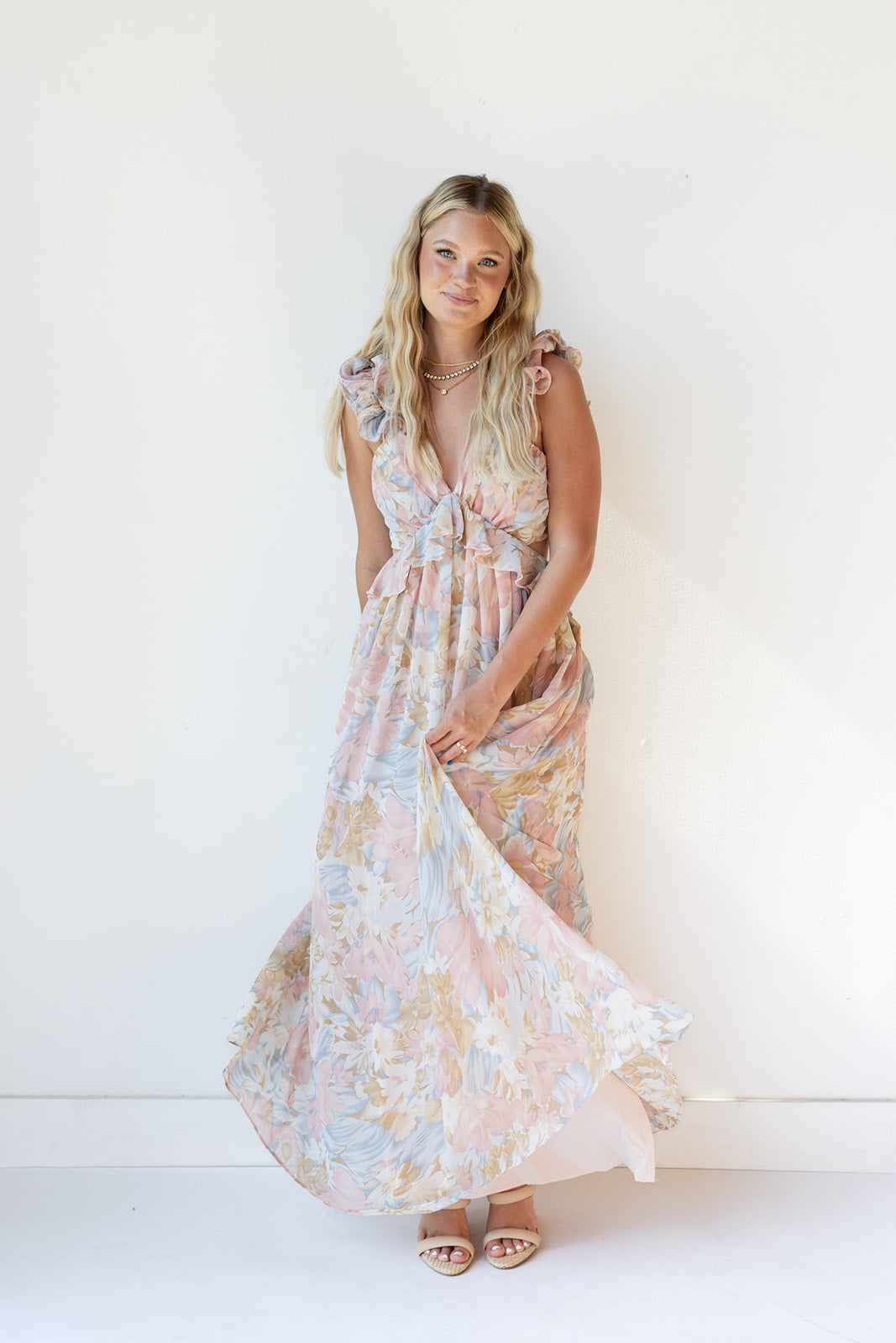 mode, brynn ruffle maxi dress