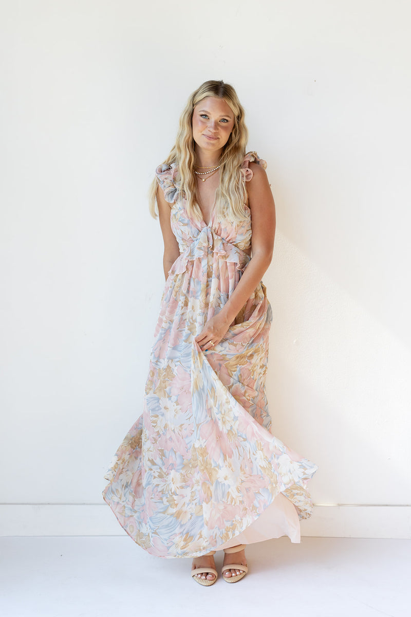mode, brynn ruffle maxi dress