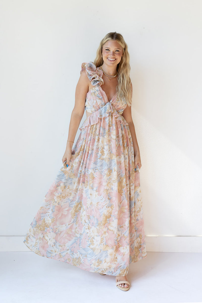 mode, brynn ruffle maxi dress