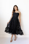 mode, sable strapless midi dress