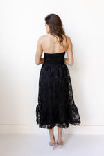 mode, sable strapless midi dress