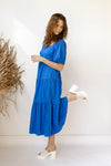 mode, azure maxi dress