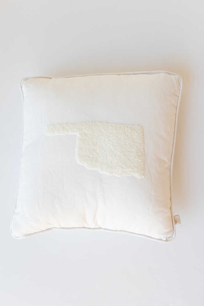 mode, oklahoma embroidered pillow, white