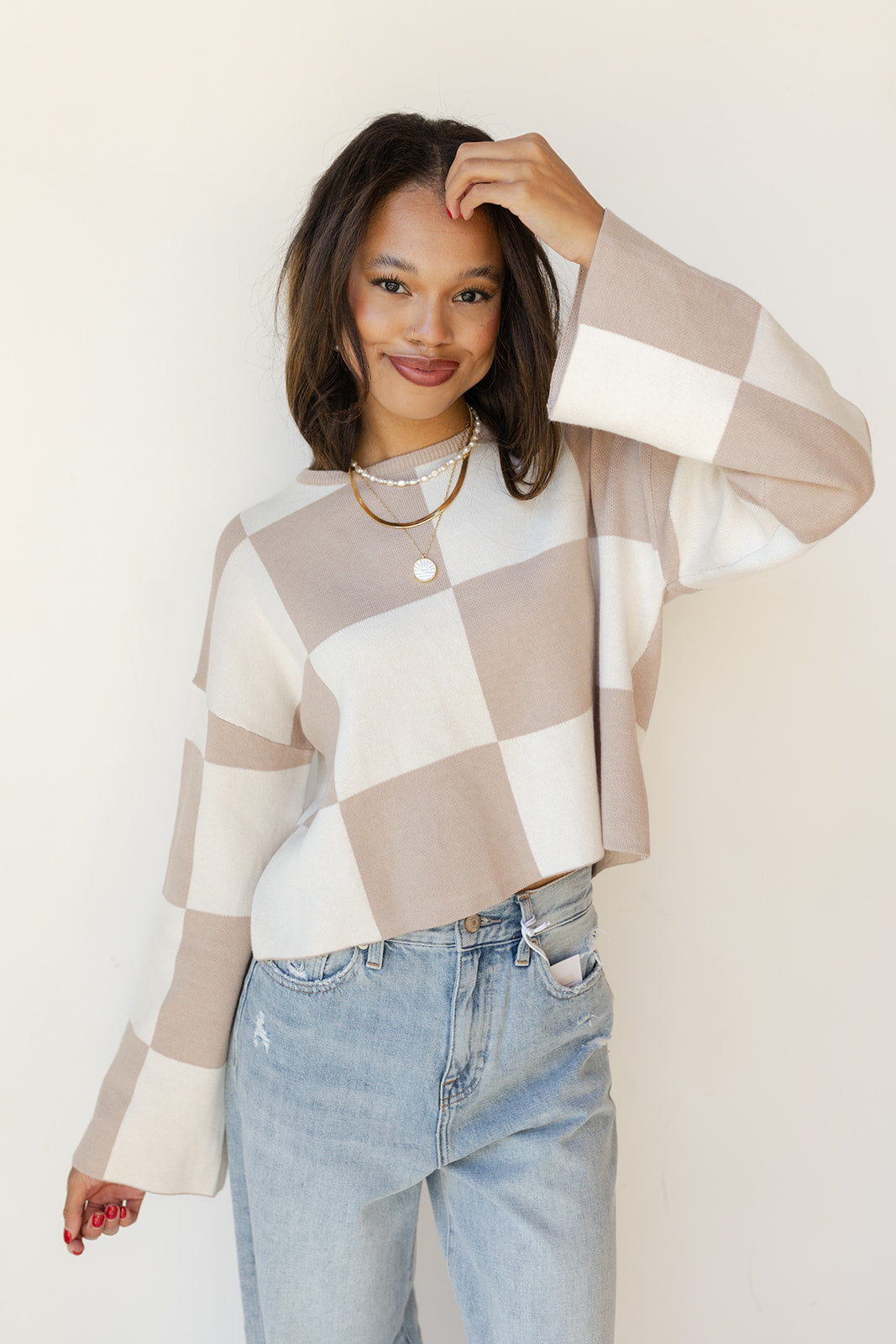 mode, sarah checkered top