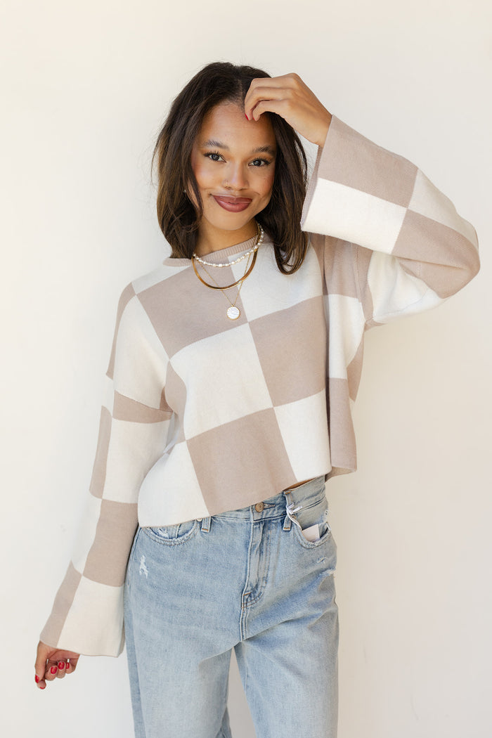 mode, sarah checkered top