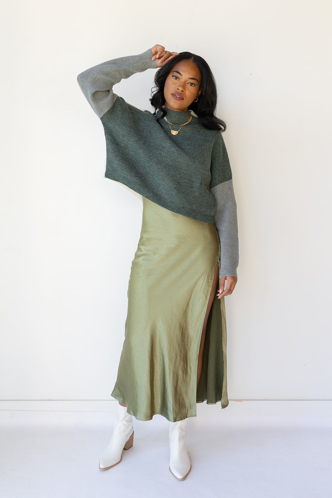 mode, makenna color block sweater