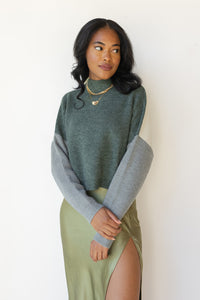 mode, makenna color block sweater