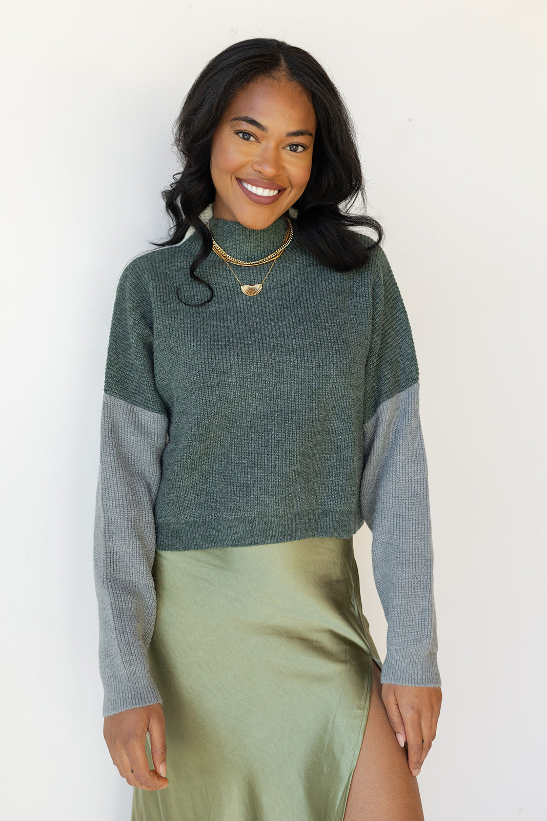 mode, makenna color block sweater