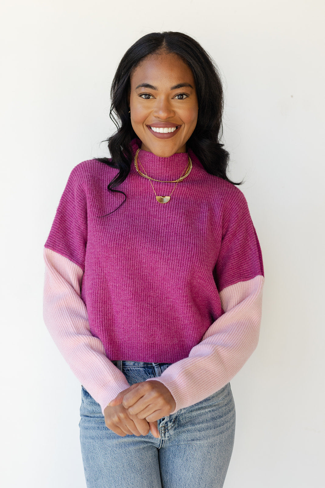 mode, makenna color block sweater