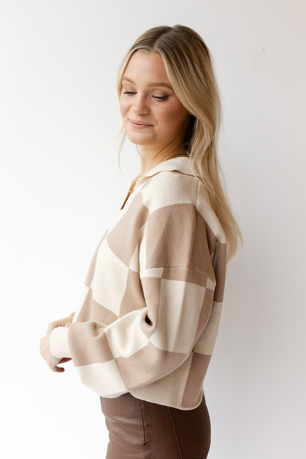 mode, carmen checkered sweater pullover