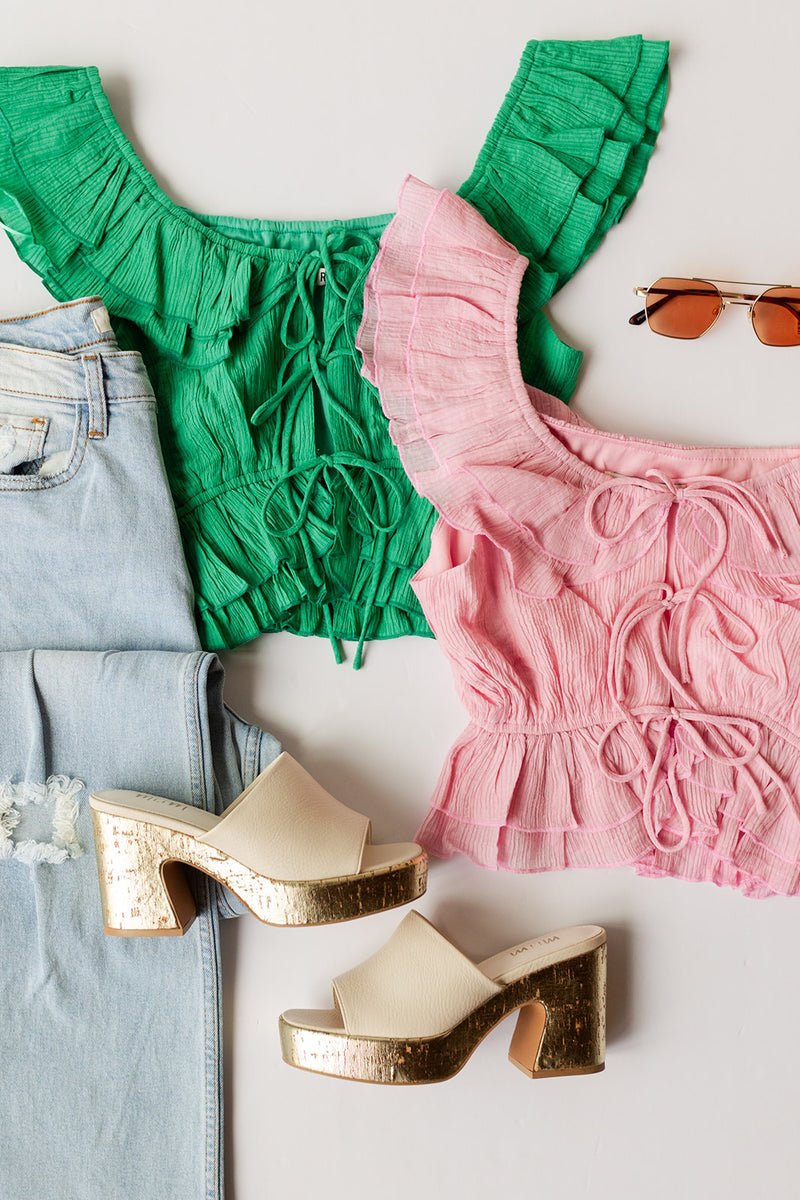 mode, hadley ruffle top