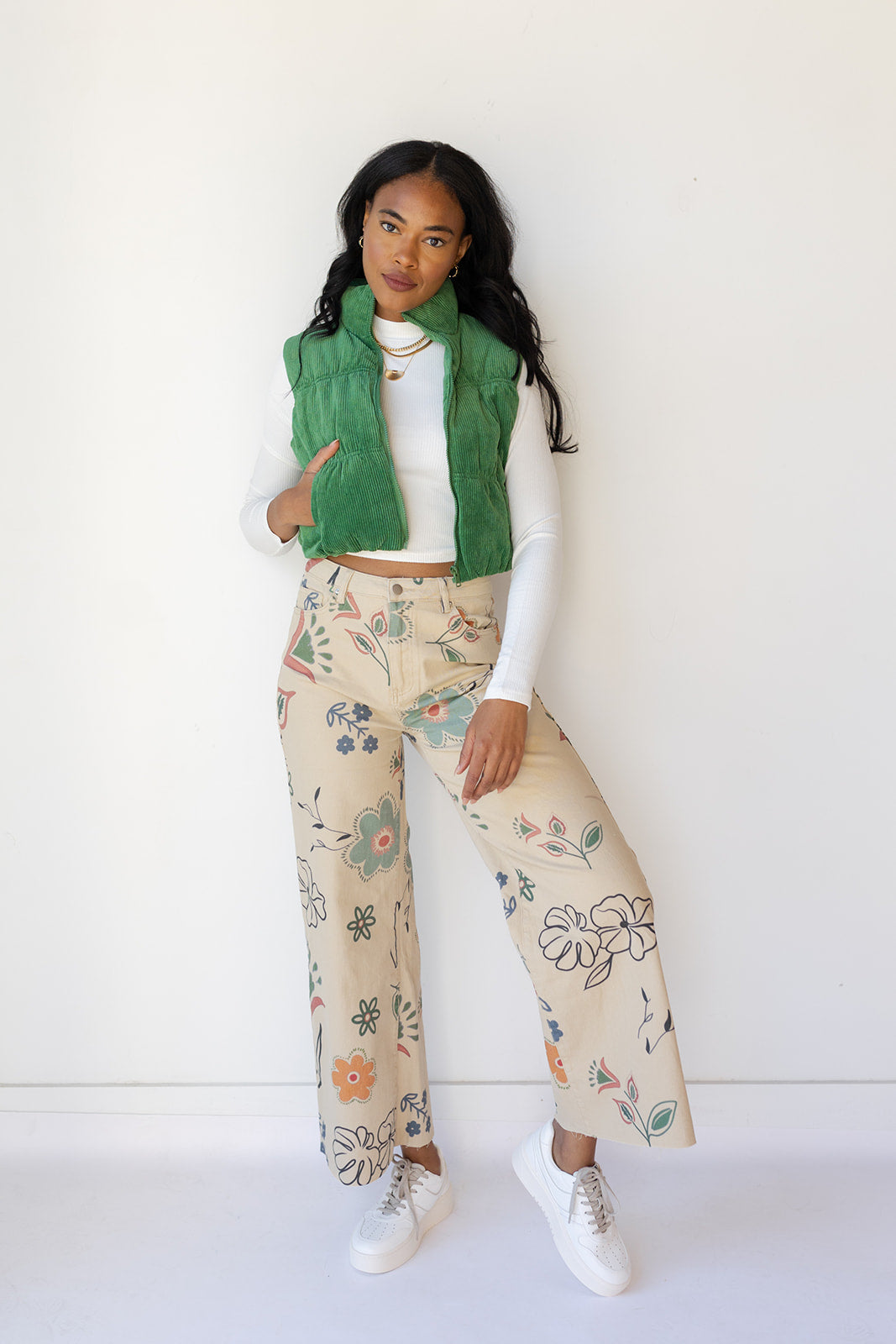 mode, cleo corduroy puffer vest