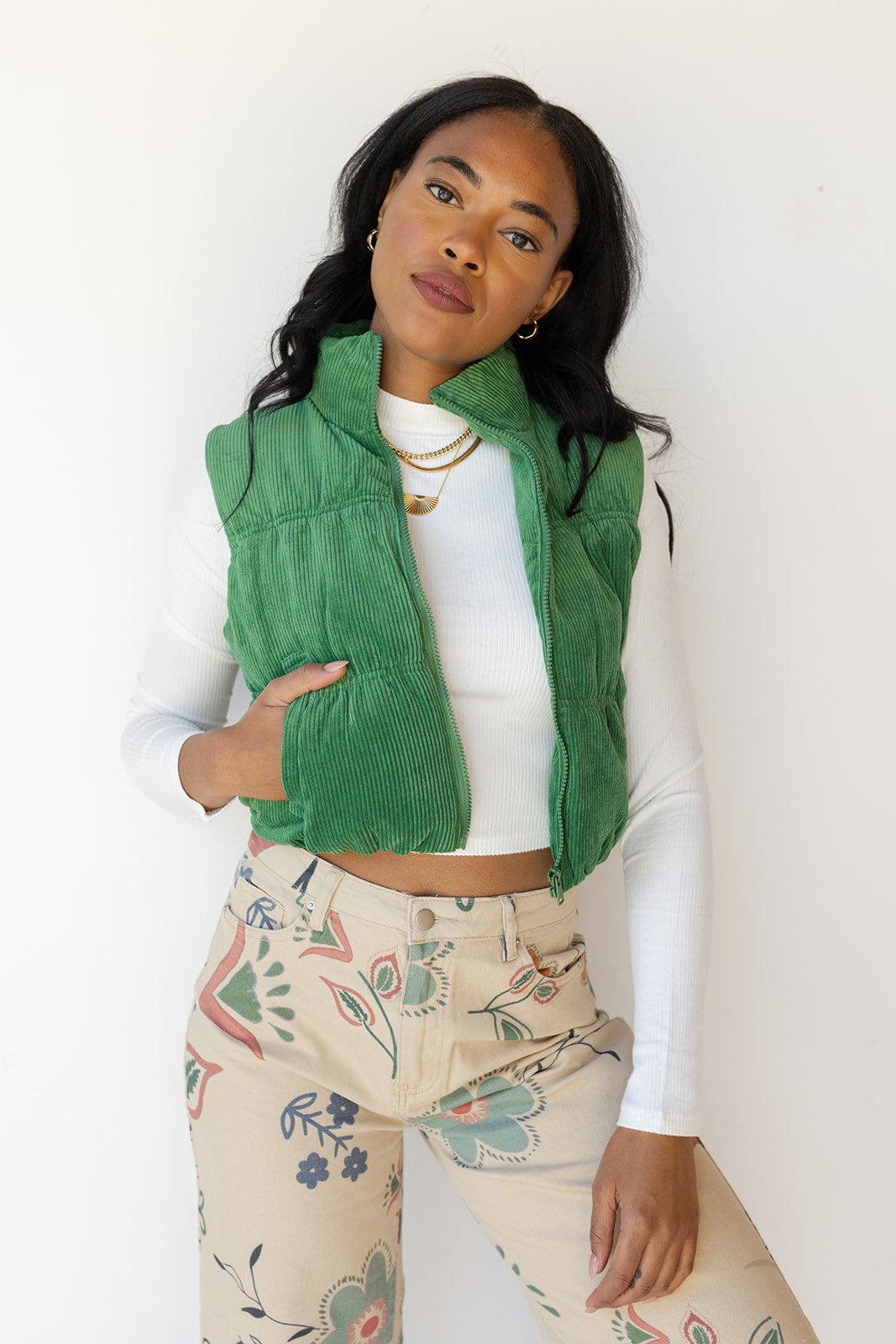 mode, cleo corduroy puffer vest