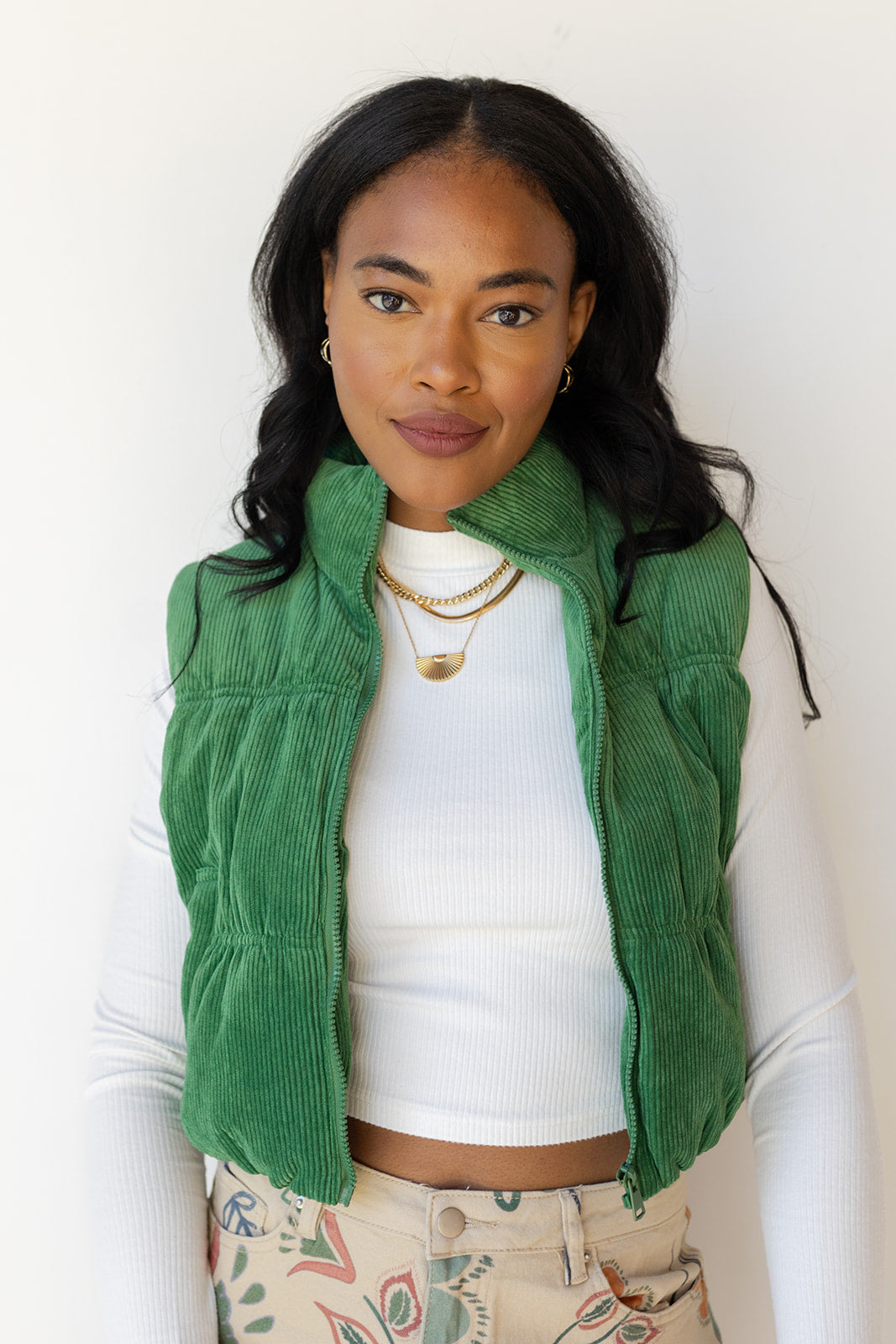 mode, cleo corduroy puffer vest