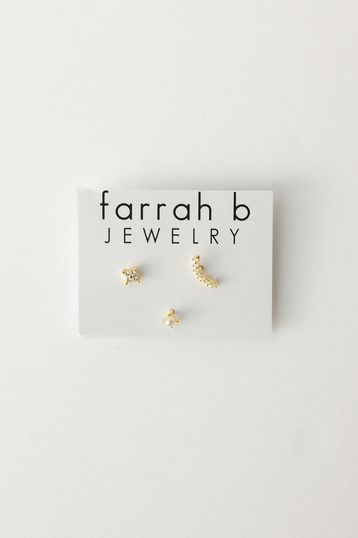mode, trifecta single stud earrings