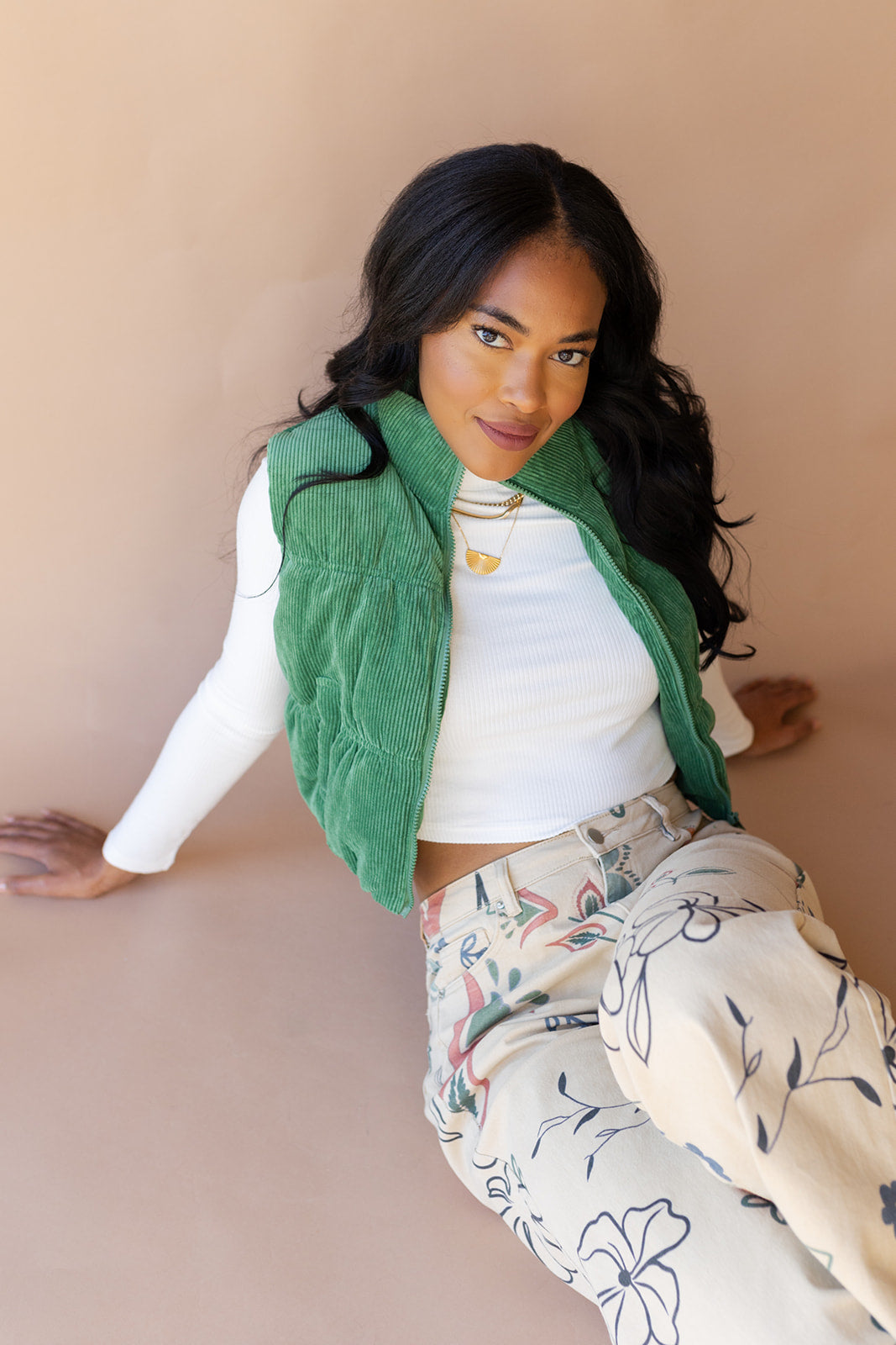 mode, cleo corduroy puffer vest