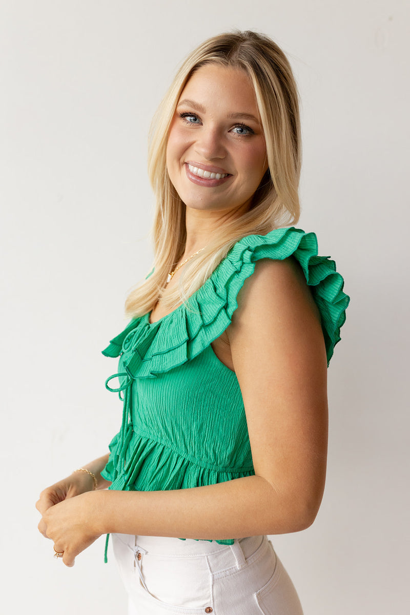 mode, hadley ruffle top