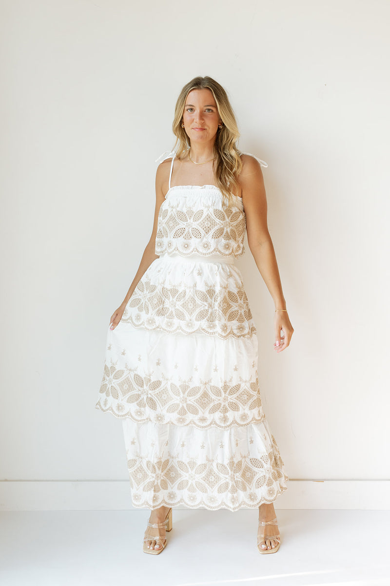 mode, lucia embroidery maxi skirt