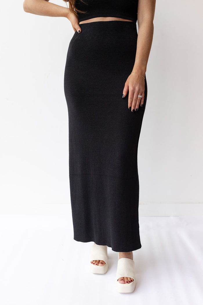 mode, amelia side slit maxi skirt