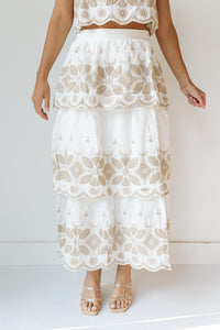 mode, lucia embroidery maxi skirt
