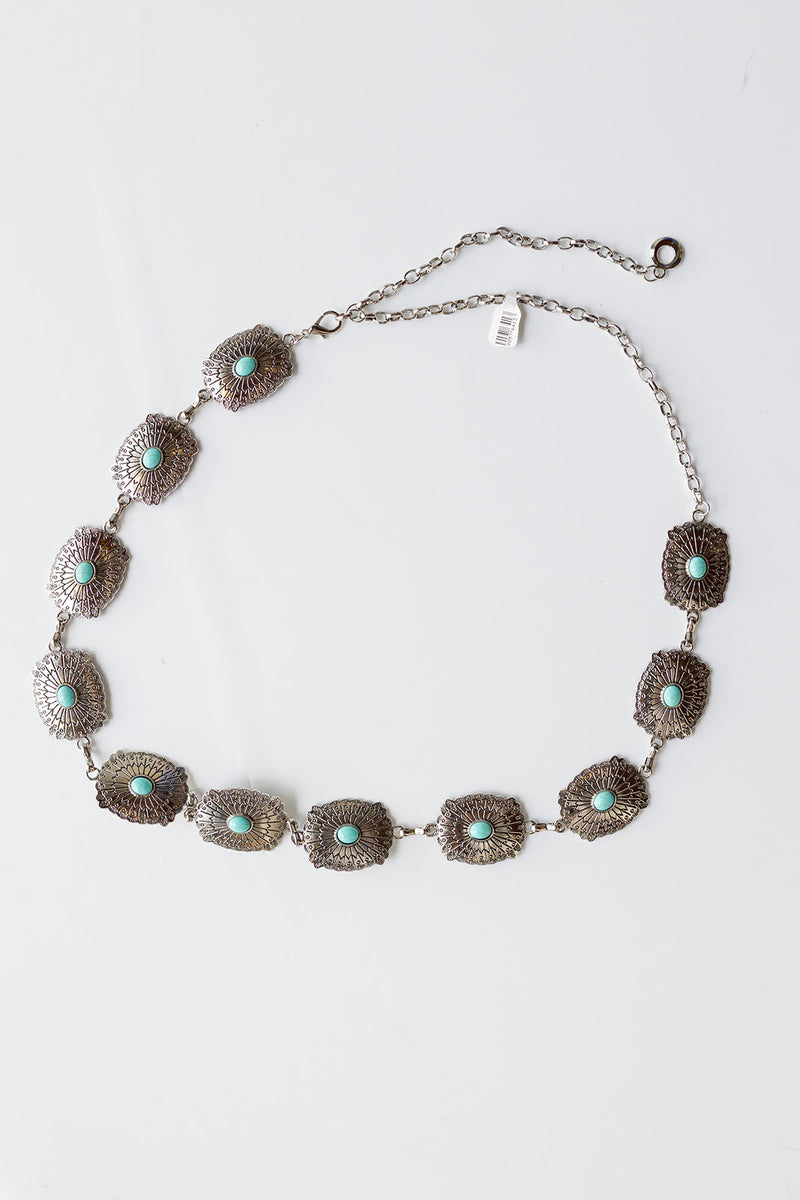 silver + turquoise chain belt
