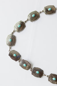 mode, silver + turquoise chain belt