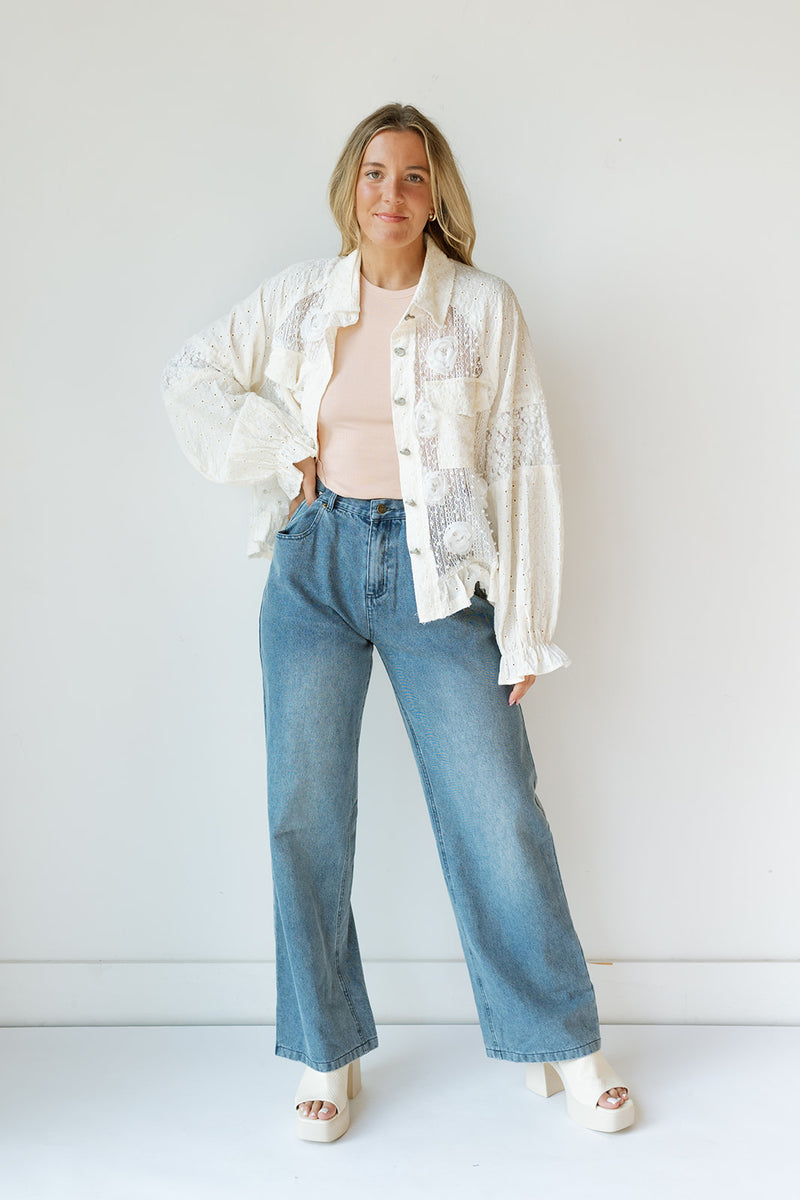 mode, flower + pearl detail jacket