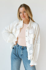 mode, flower + pearl detail jacket