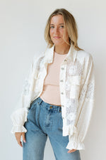 mode, flower + pearl detail jacket