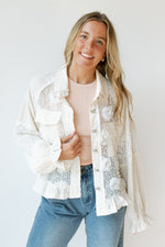 mode, flower + pearl detail jacket