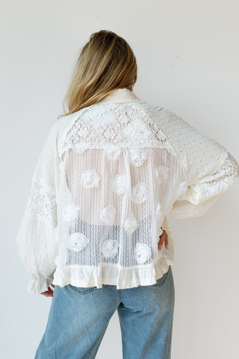 mode, flower + pearl detail jacket