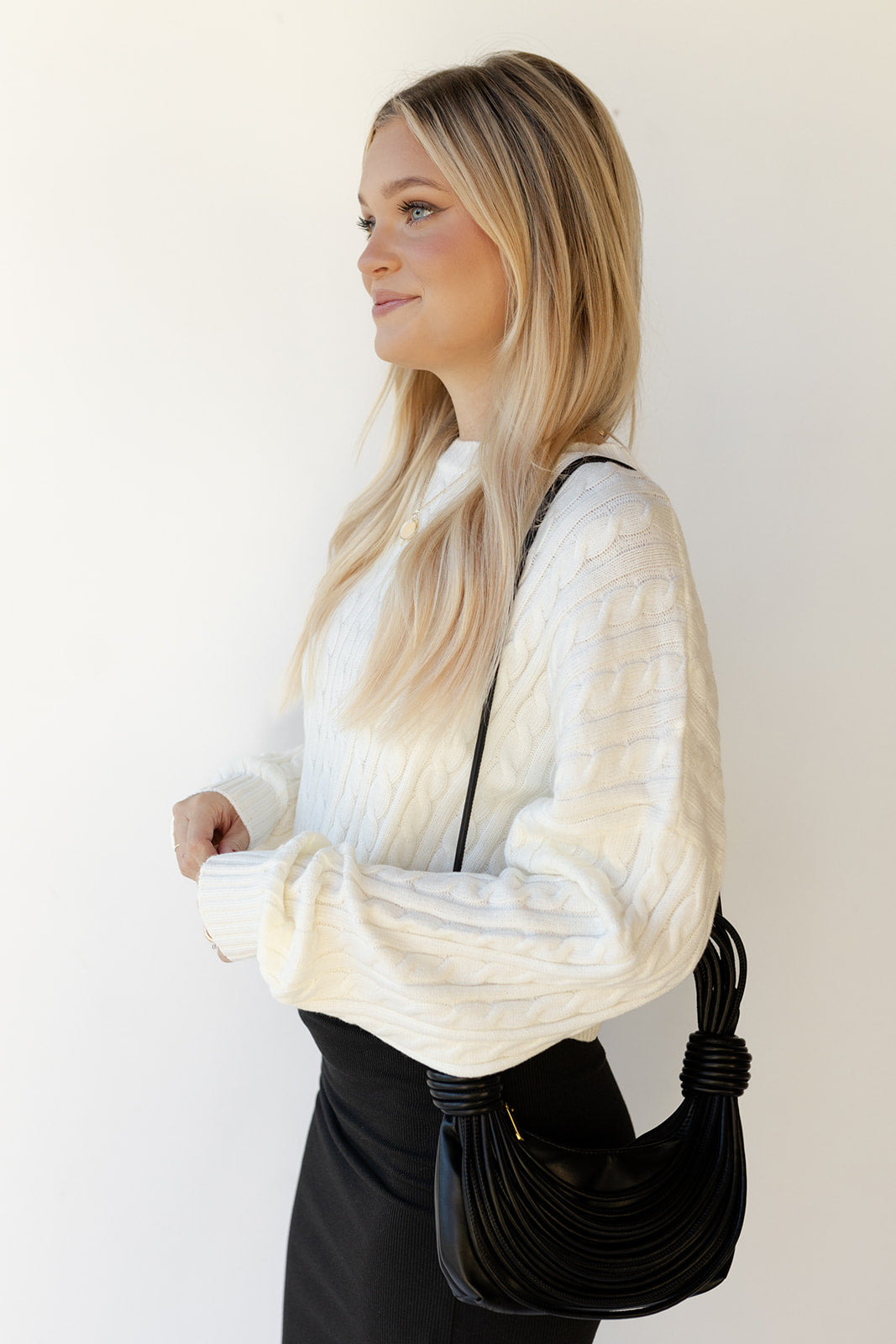 mode, andrea cableknit crop sweater