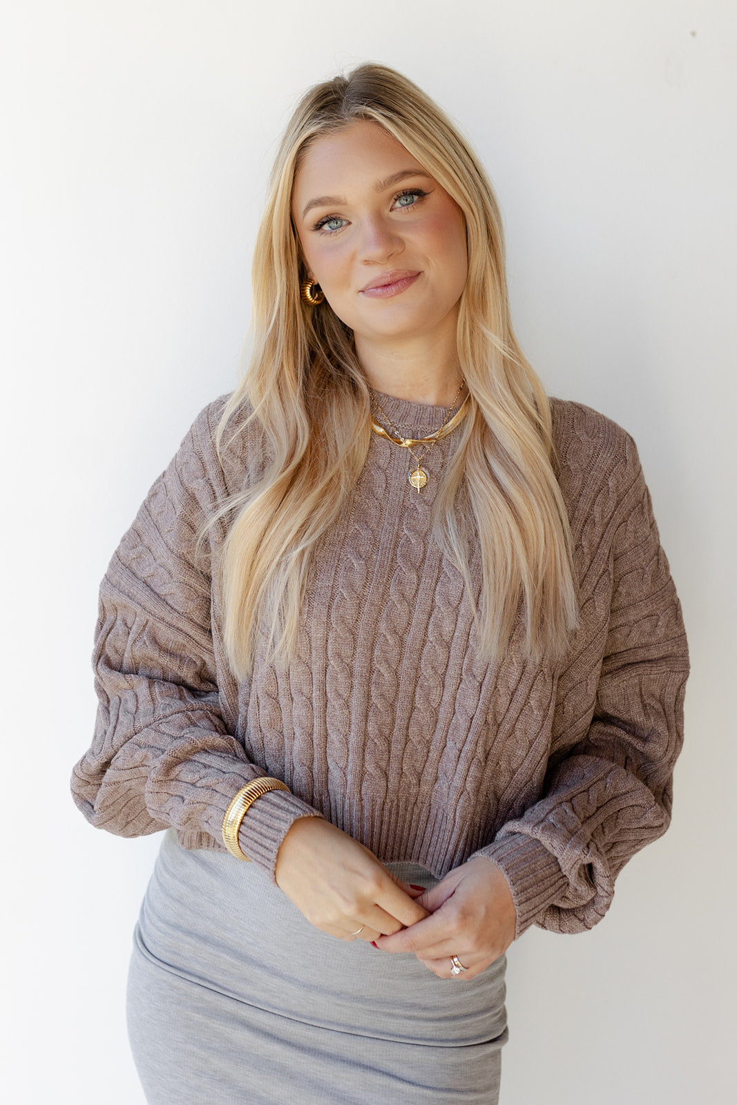 mode, andrea cableknit crop sweater